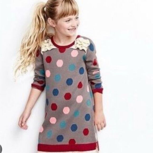 Hannah Anderson, gray tan pink maroon polkadot sweater dress size large - Picture 1 of 11